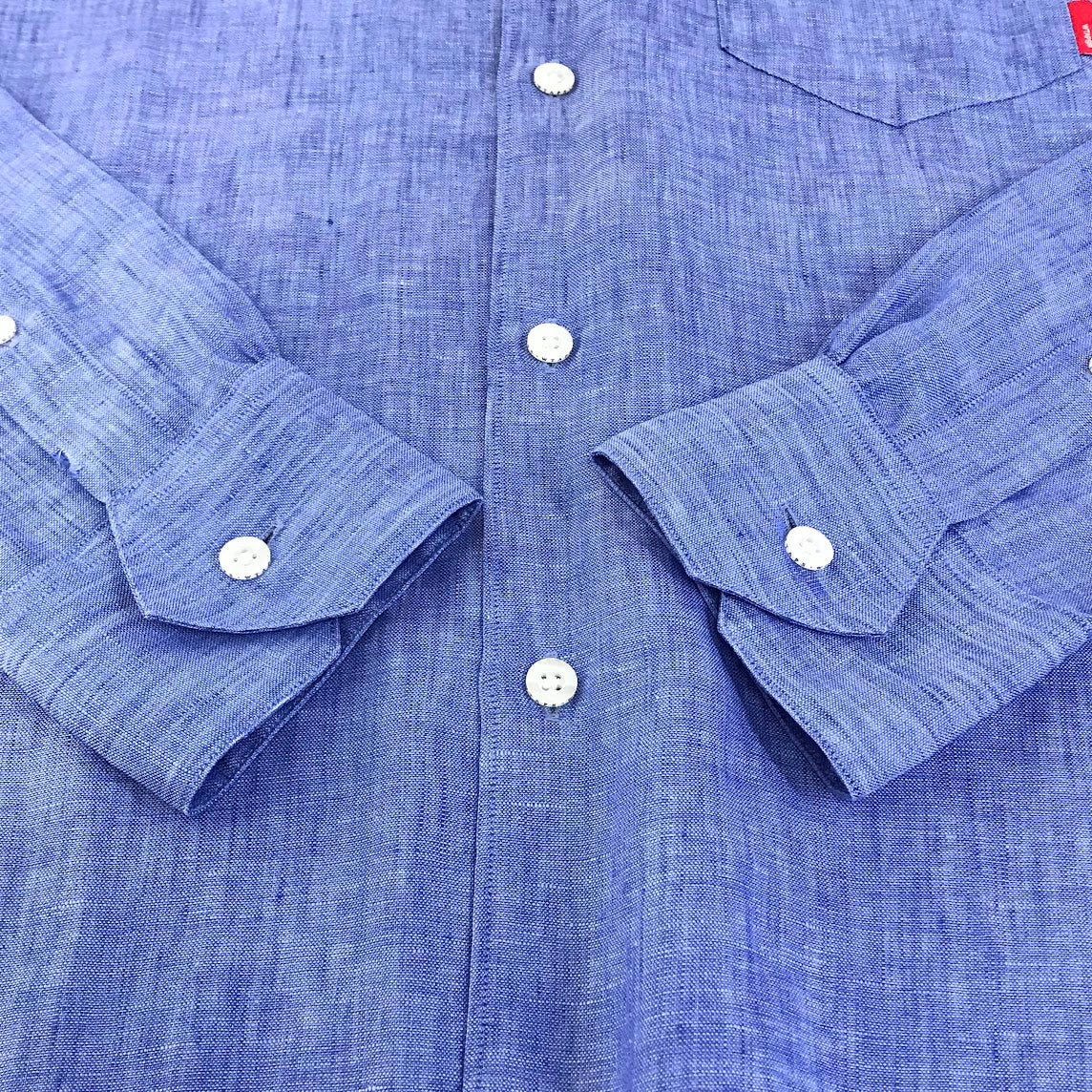 W)TAPS | ダブルタップス 14SS PLAIN L/S SHIRTS.LINEN.GAUZE.ALBINI アルビニ 長袖シャツ 141SPDT-SHM03 ブルー サイズ：S【倉吉店】