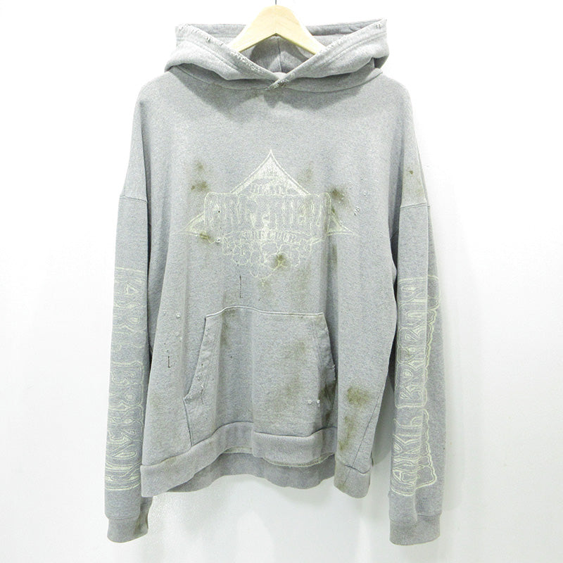 JUN NAKAYAMA | ジュンナカヤマ USED加工ロゴプリント長袖パーカー ダメージ加工 ペイント加工 パーカー JN-FW24-016 グレー サイズ：M【三重本店】