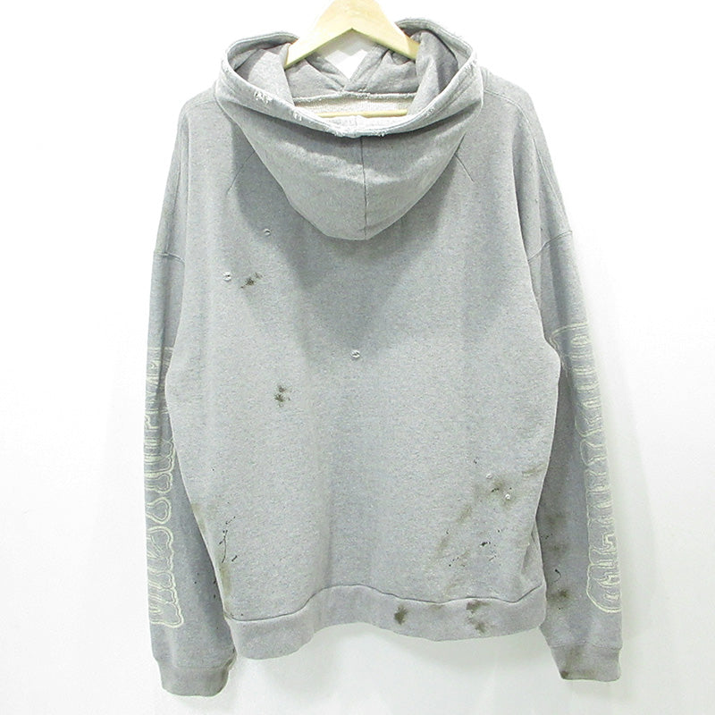 JUN NAKAYAMA | ジュンナカヤマ USED加工ロゴプリント長袖パーカー ダメージ加工 ペイント加工 パーカー JN-FW24-016 グレー サイズ：M【三重本店】