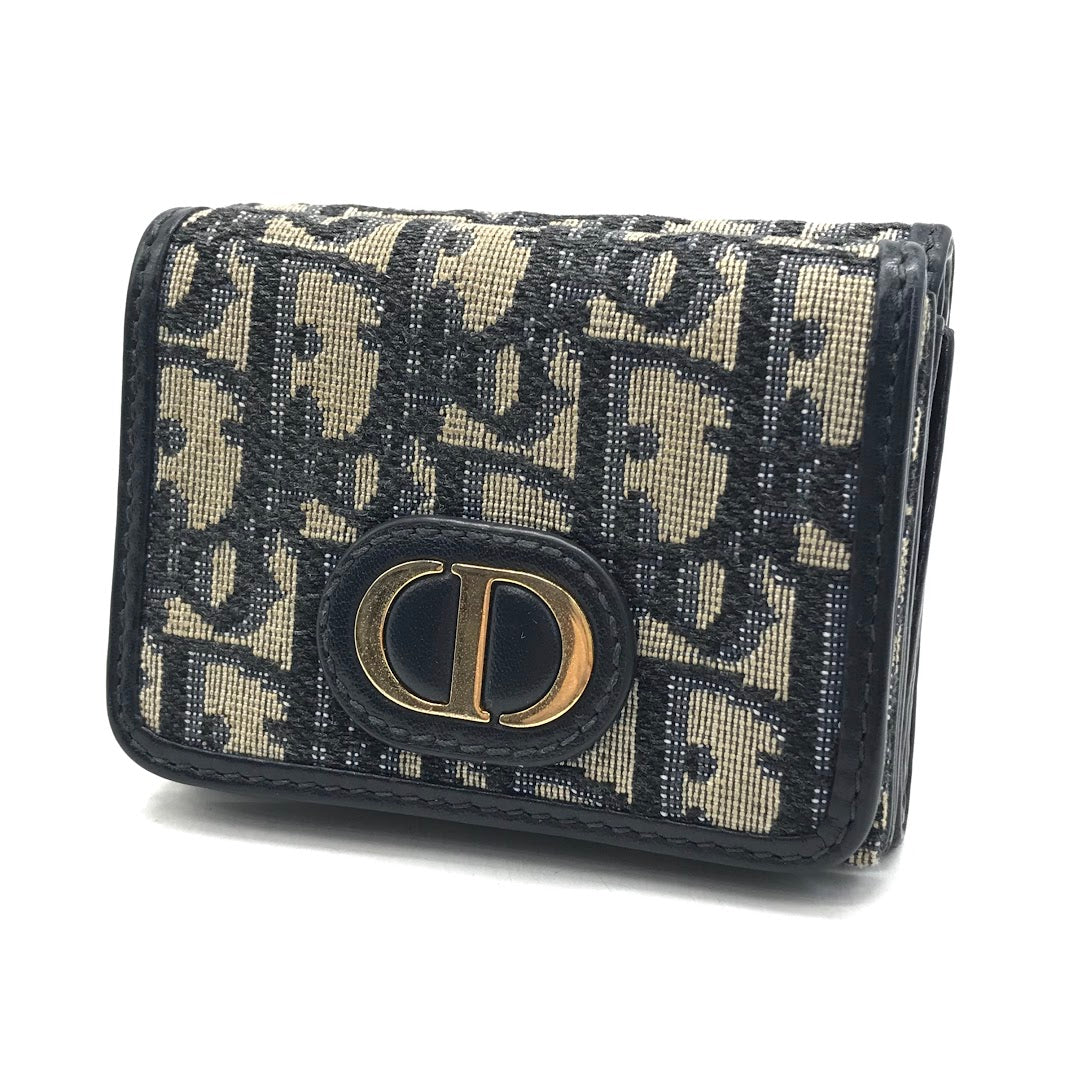Dior | ディオール 30 Montaigne コンパクトウォレット オブリークジャガード 三つ折り財布 ネイビー【倉吉店】