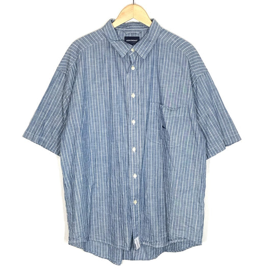 DESCENDANT | ディセンダント KENNEDYS CHAMBRAY ストライプ柄 半袖シャツ ブルー サイズ：3【倉吉店】