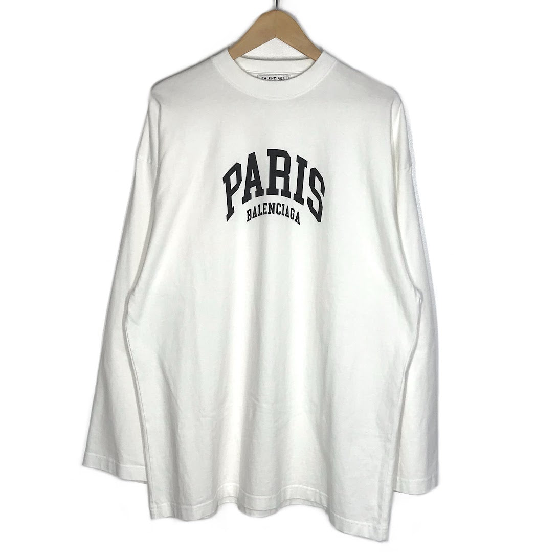 BALENCIAGA | バレンシアガ PARIS ロゴプリント 長袖Ｔシャツ 681046 TLVL7 ホワイト サイズ：L【倉吉店】