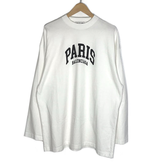 BALENCIAGA | バレンシアガ PARIS ロゴプリント 長袖Ｔシャツ 681046 TLVL7 ホワイト サイズ：L【倉吉店】