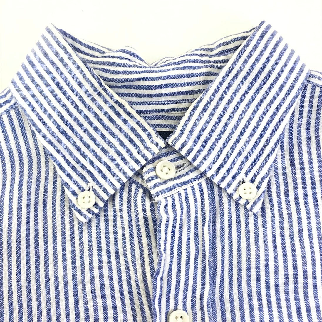 GYMPHLEX | ジムフレックス リネン 長袖ボタンダウンシャツ ストライプ ｻｲｽﾞ:12 長袖Ｔシャツ J-0872 ブルー【倉吉店】
