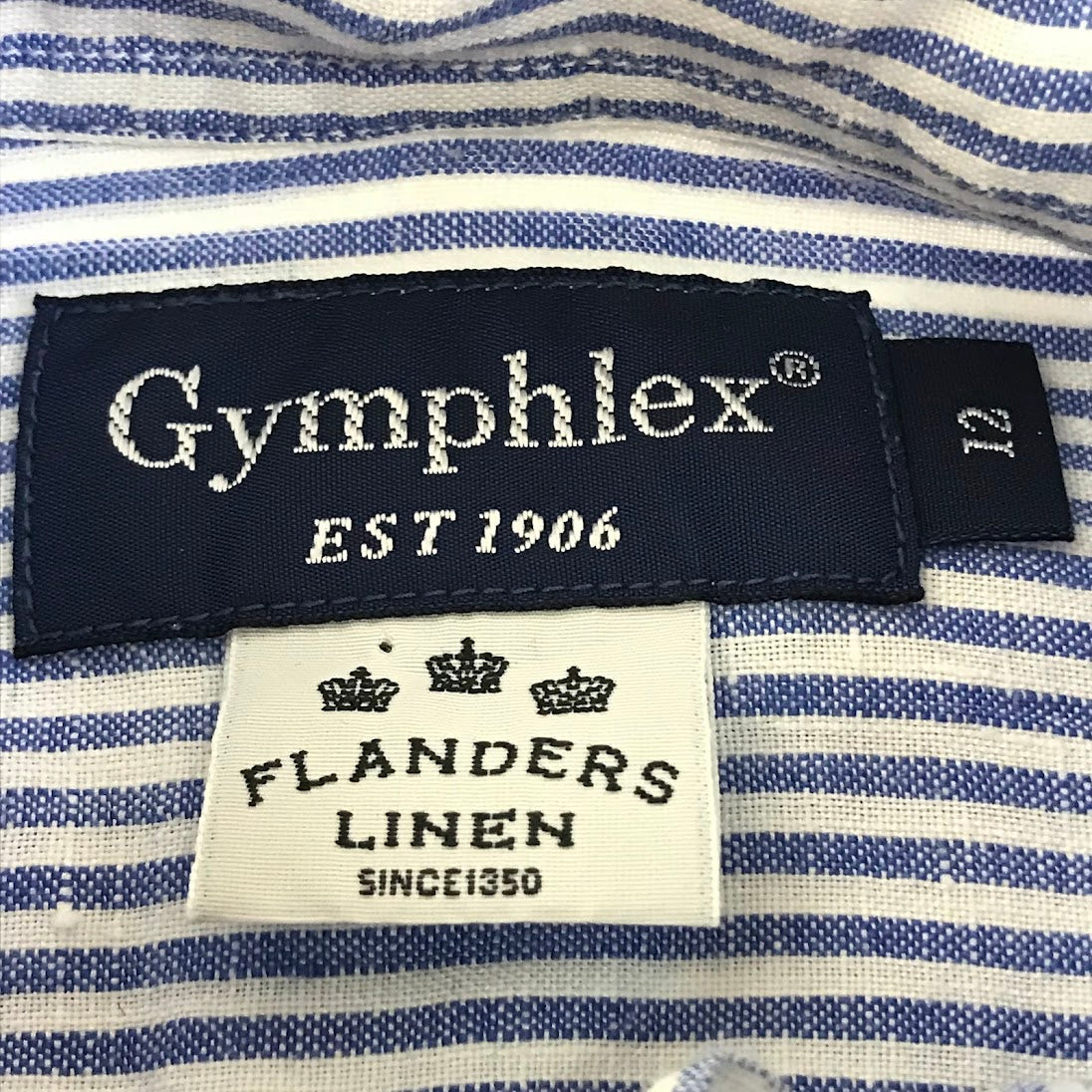 GYMPHLEX | ジムフレックス リネン 長袖ボタンダウンシャツ ストライプ ｻｲｽﾞ:12 長袖Ｔシャツ J-0872 ブルー【倉吉店】