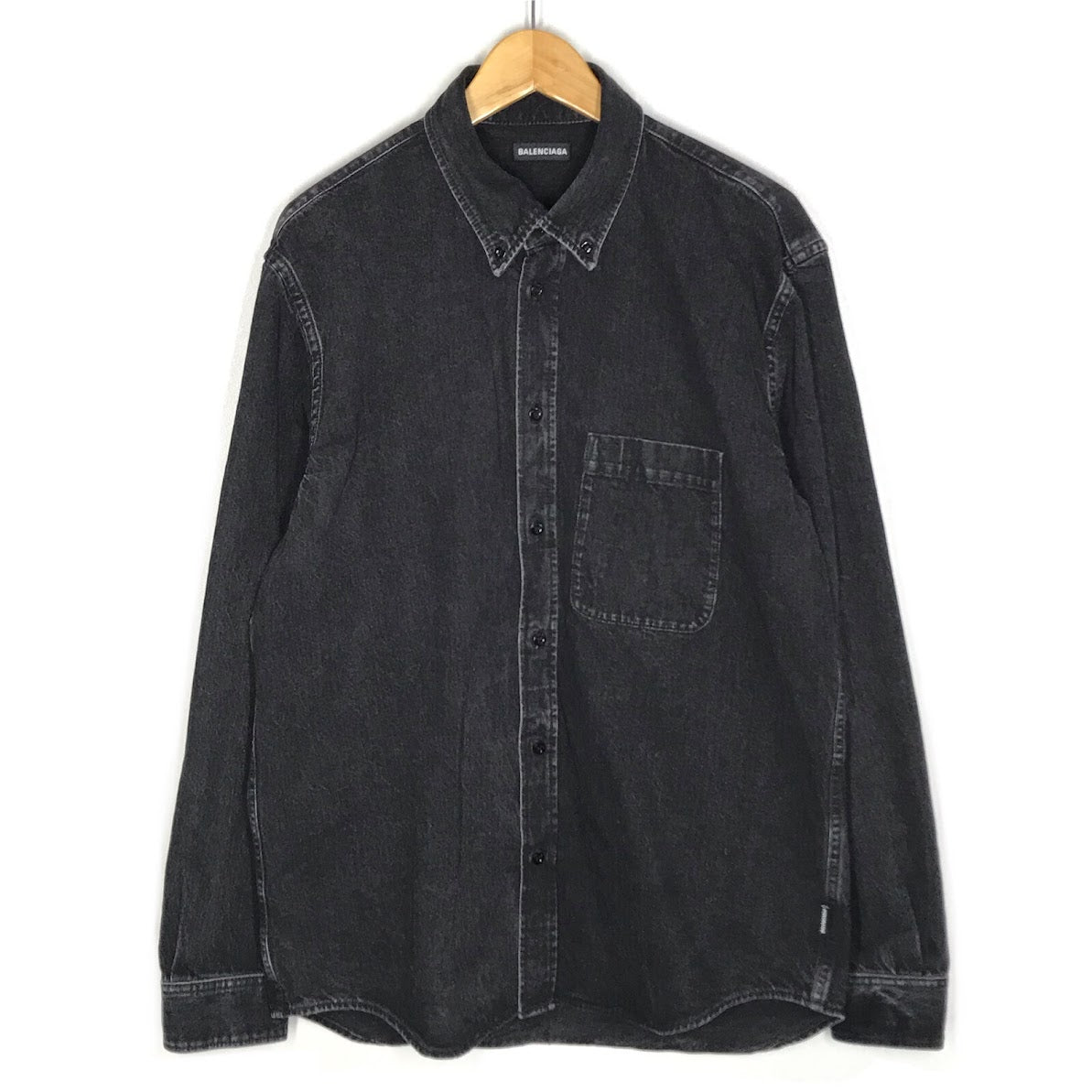 BALENCIAGA | バレンシアガ Rear Printed Denim Shirt バックロゴ デニムシャツ 長袖シャツ 571365 TBP19 ブラック サイズ：37【倉吉店】