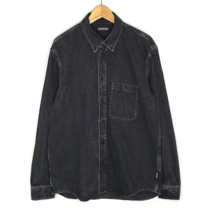 BALENCIAGA | バレンシアガ Rear Printed Denim Shirt バックロゴ デニムシャツ 長袖シャツ 571365 TBP19 ブラック サイズ：37【倉吉店】