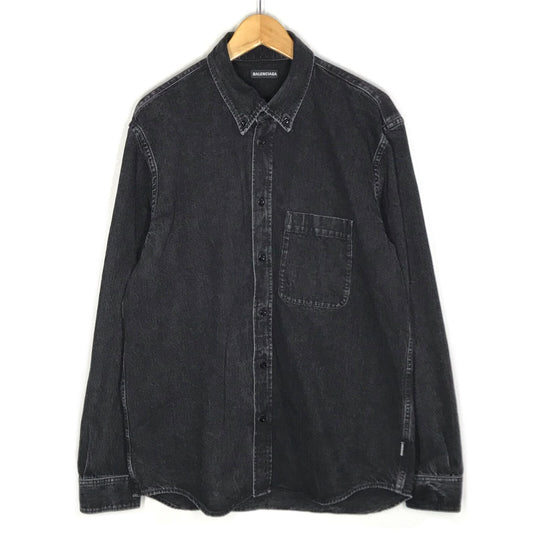 BALENCIAGA | バレンシアガ Rear Printed Denim Shirt バックロゴ デニムシャツ 長袖シャツ 571365 TBP19 ブラック サイズ：37【倉吉店】