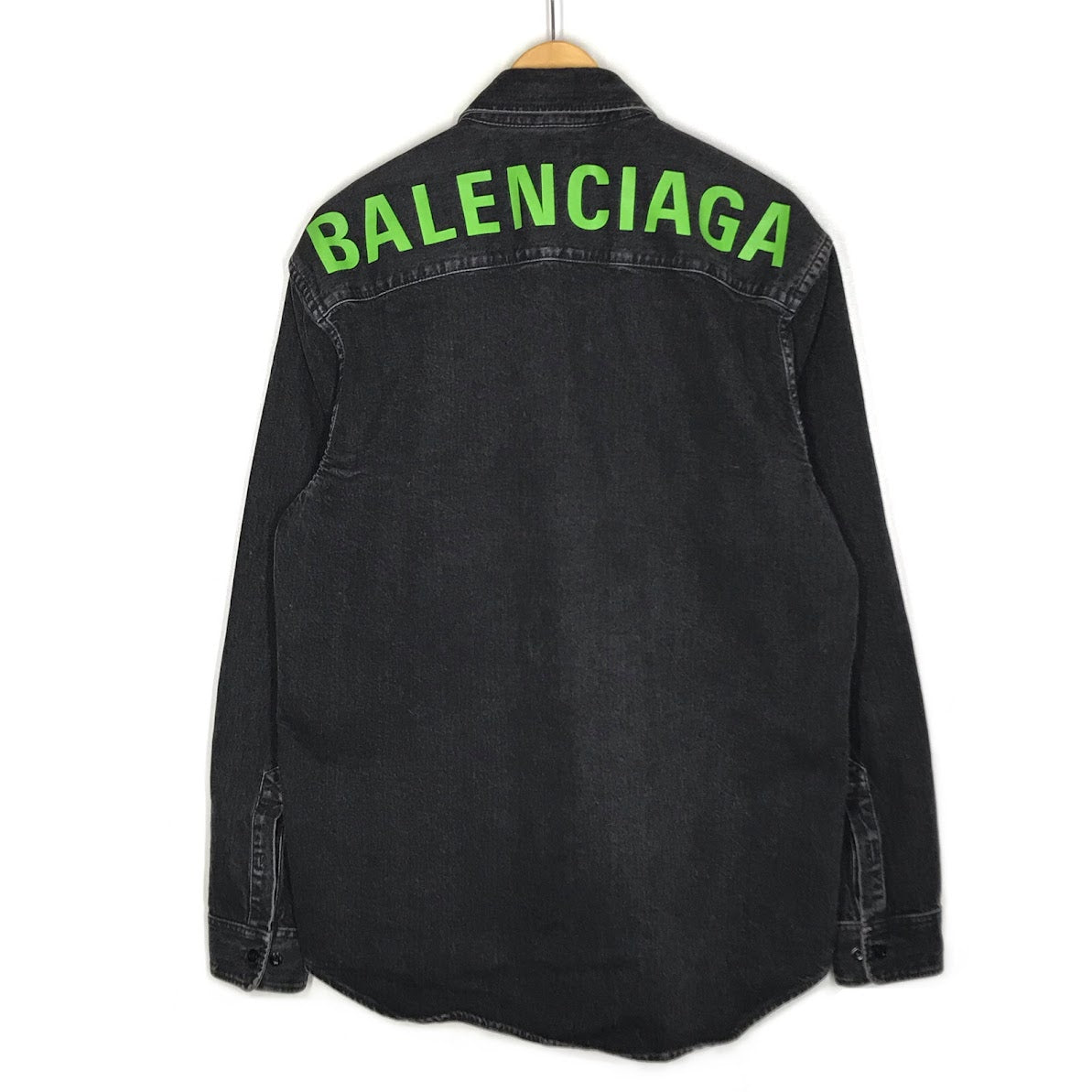 BALENCIAGA | バレンシアガ Rear Printed Denim Shirt バックロゴ デニムシャツ 長袖シャツ 571365 TBP19 ブラック サイズ：37【倉吉店】