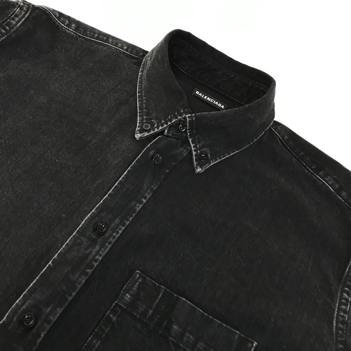 BALENCIAGA | バレンシアガ Rear Printed Denim Shirt バックロゴ デニムシャツ 長袖シャツ 571365 TBP19 ブラック サイズ：37【倉吉店】