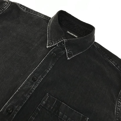 BALENCIAGA | バレンシアガ Rear Printed Denim Shirt バックロゴ デニムシャツ 長袖シャツ 571365 TBP19 ブラック サイズ：37【倉吉店】