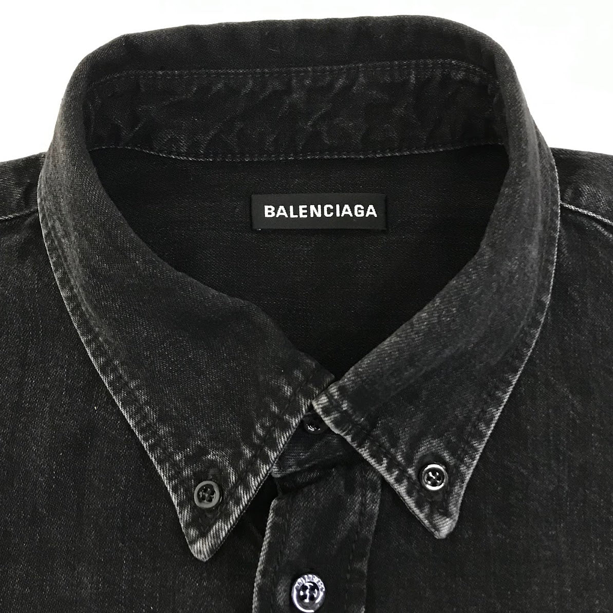 BALENCIAGA | バレンシアガ Rear Printed Denim Shirt バックロゴ デニムシャツ 長袖シャツ 571365 TBP19 ブラック サイズ：37【倉吉店】