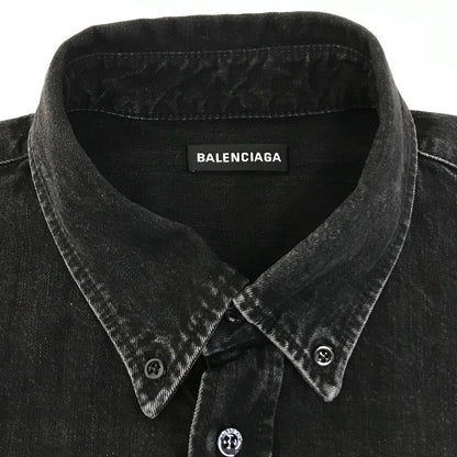 BALENCIAGA | バレンシアガ Rear Printed Denim Shirt バックロゴ デニムシャツ 長袖シャツ 571365 TBP19 ブラック サイズ：37【倉吉店】