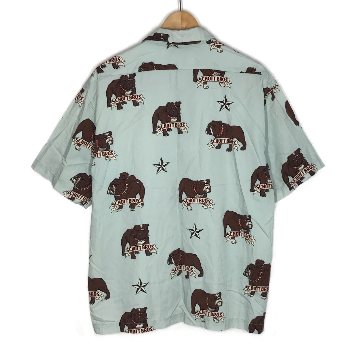 schott | ショット BULLDOG HAWAIIAN SHIRT ブルドッグ柄 半袖シャツ 3125067 ブルー サイズ：L【倉吉店】【代金引換不可・日時指定不可】【ポスト投函】
