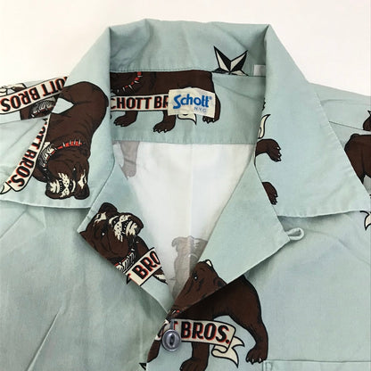schott | ショット BULLDOG HAWAIIAN SHIRT ブルドッグ柄 半袖シャツ 3125067 ブルー サイズ：L【倉吉店】【代金引換不可・日時指定不可】【ポスト投函】