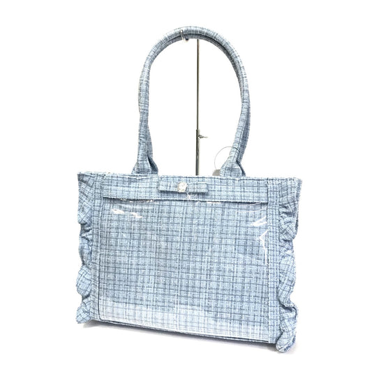 パレットリリーツイードバッグ ビジューリボン トートバッグ ブルー【倉吉店】