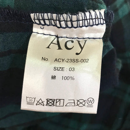 ACY｜ エーシー ROOM SHIRTS チェック柄 半袖シャツ ACY-23SS-002 グリーン サイズ：3【倉吉店】【代金引換不可・日時指定不可】【ポスト投函】