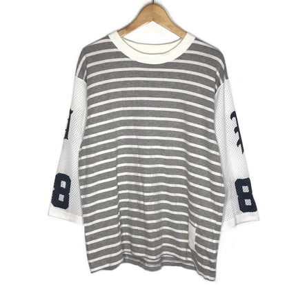 PHENOMENON | フェノメノン MESH SLV BORDER TEE メッシュスリーブ7分丈ボーダーT カットソー グレー サイズ：M【倉吉店】