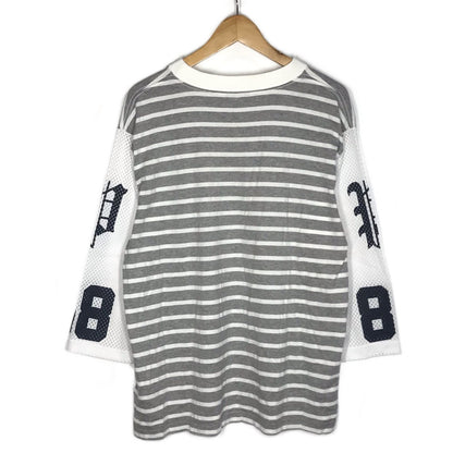 PHENOMENON | フェノメノン MESH SLV BORDER TEE メッシュスリーブ7分丈ボーダーT カットソー グレー サイズ：M【倉吉店】