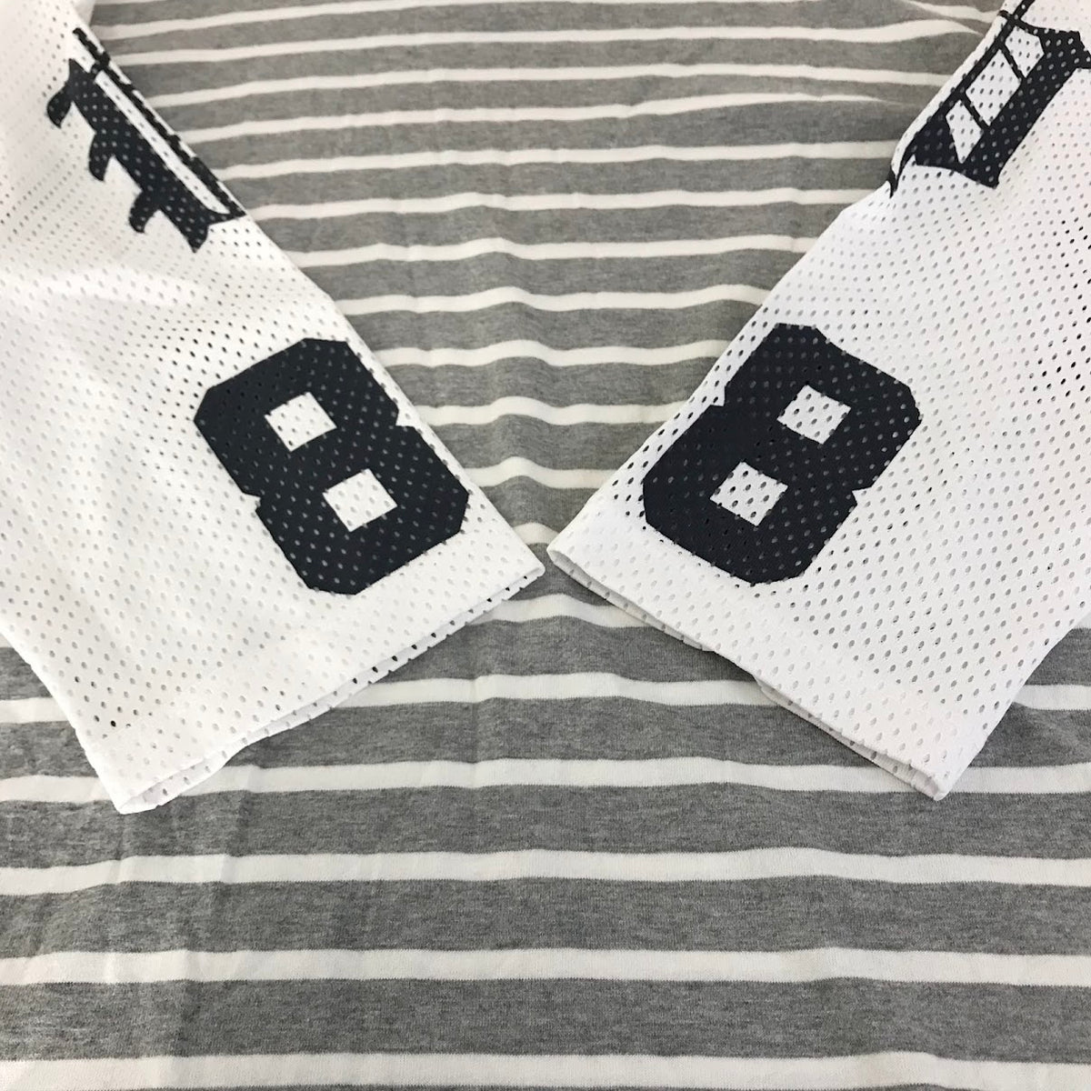 PHENOMENON | フェノメノン MESH SLV BORDER TEE メッシュスリーブ7分丈ボーダーT カットソー グレー サイズ：M【倉吉店】