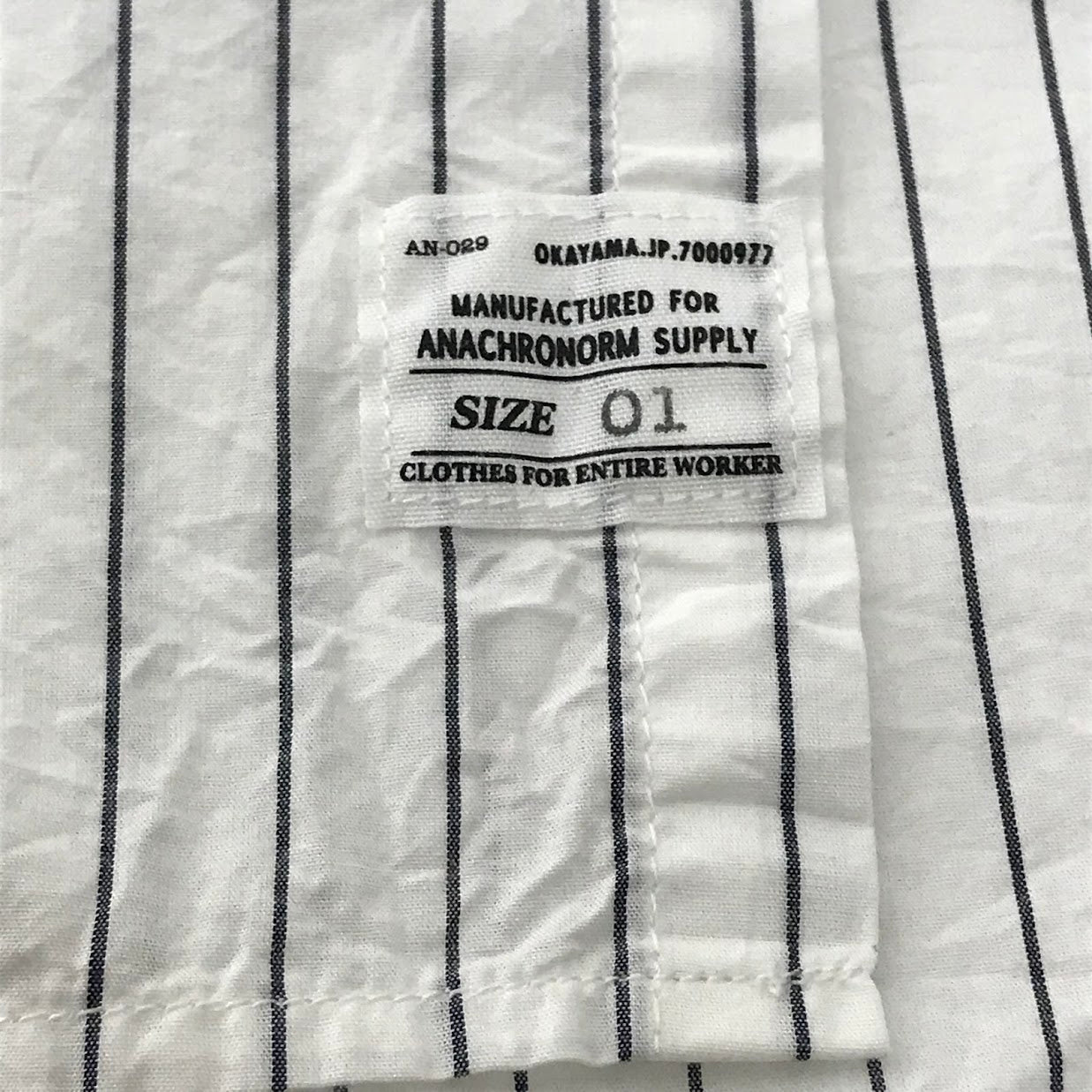 Anachronorm | アナクロノーム Ring Snap 1/2 Sleeve Shirt 半袖シャツ ANA384 ストライプ柄 ホワイト サイズ：1【倉吉店】