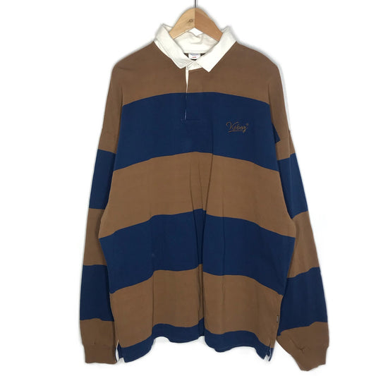 KEBOZ | ケボズ ラガーシャツ 長袖 ポロシャツ ネイビー×ブラウン サイズ：XL【倉吉店】