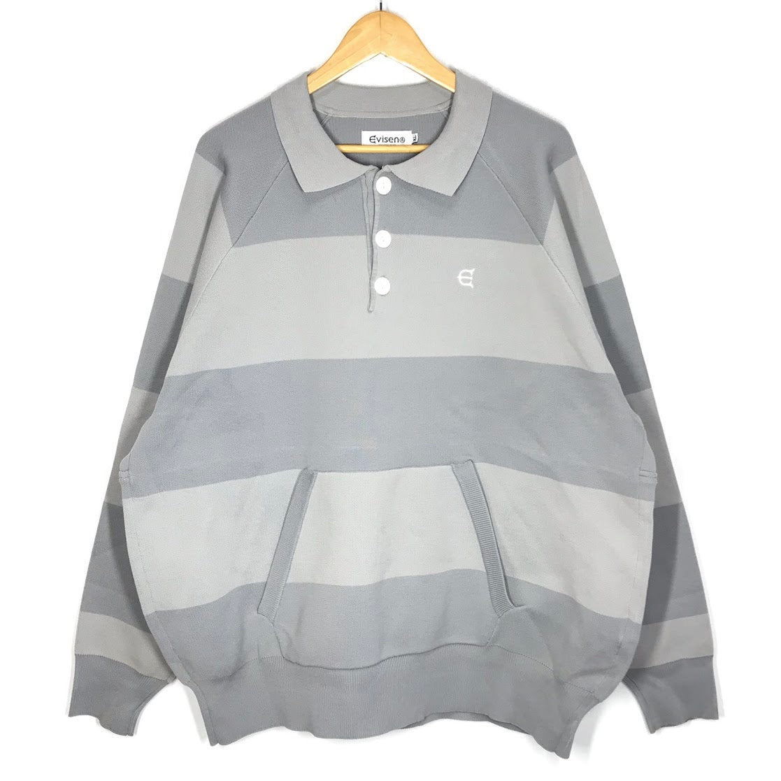 Evisen Skateboards | エビセン　スケートボード EVISEN HIGH-GAUGE KNIT RUGBY SHIRT ボーダー柄ラガーシャツ ポロシャツ グレー サイズ：XL【倉吉店】