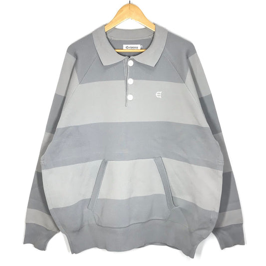 Evisen Skateboards | エビセン　スケートボード EVISEN HIGH-GAUGE KNIT RUGBY SHIRT ボーダー柄ラガーシャツ ポロシャツ グレー サイズ：XL【倉吉店】