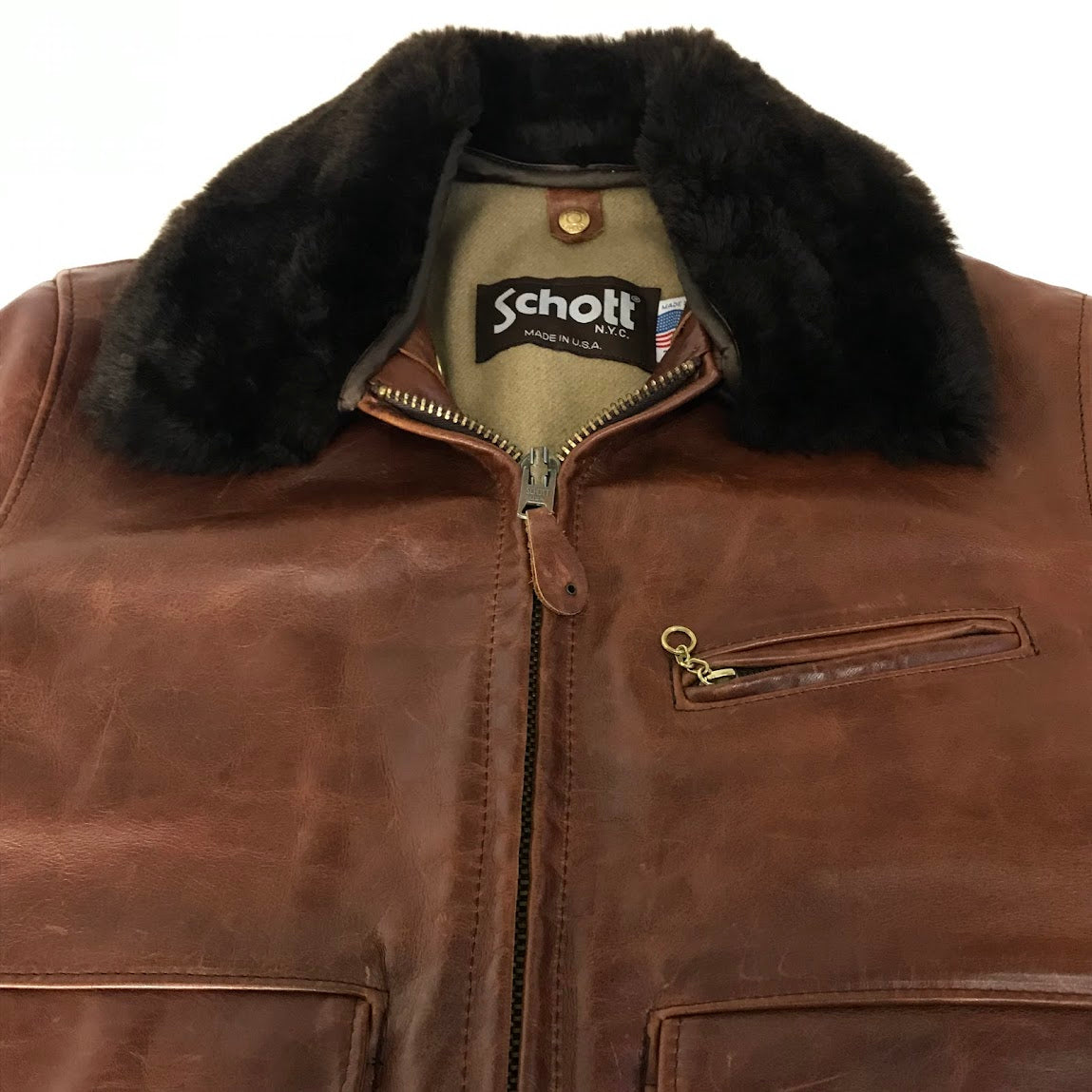 schott | ショット 80S シングルライダース 襟ボア付きレザージャケット レザー U63 ブラウン サイズ：38【倉吉店】