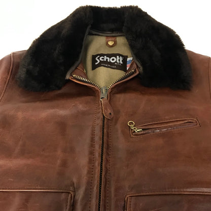 schott | ショット 80S シングルライダース 襟ボア付きレザージャケット レザー U63 ブラウン サイズ：38【倉吉店】