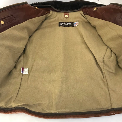 schott | ショット 80S シングルライダース 襟ボア付きレザージャケット レザー U63 ブラウン サイズ：38【倉吉店】