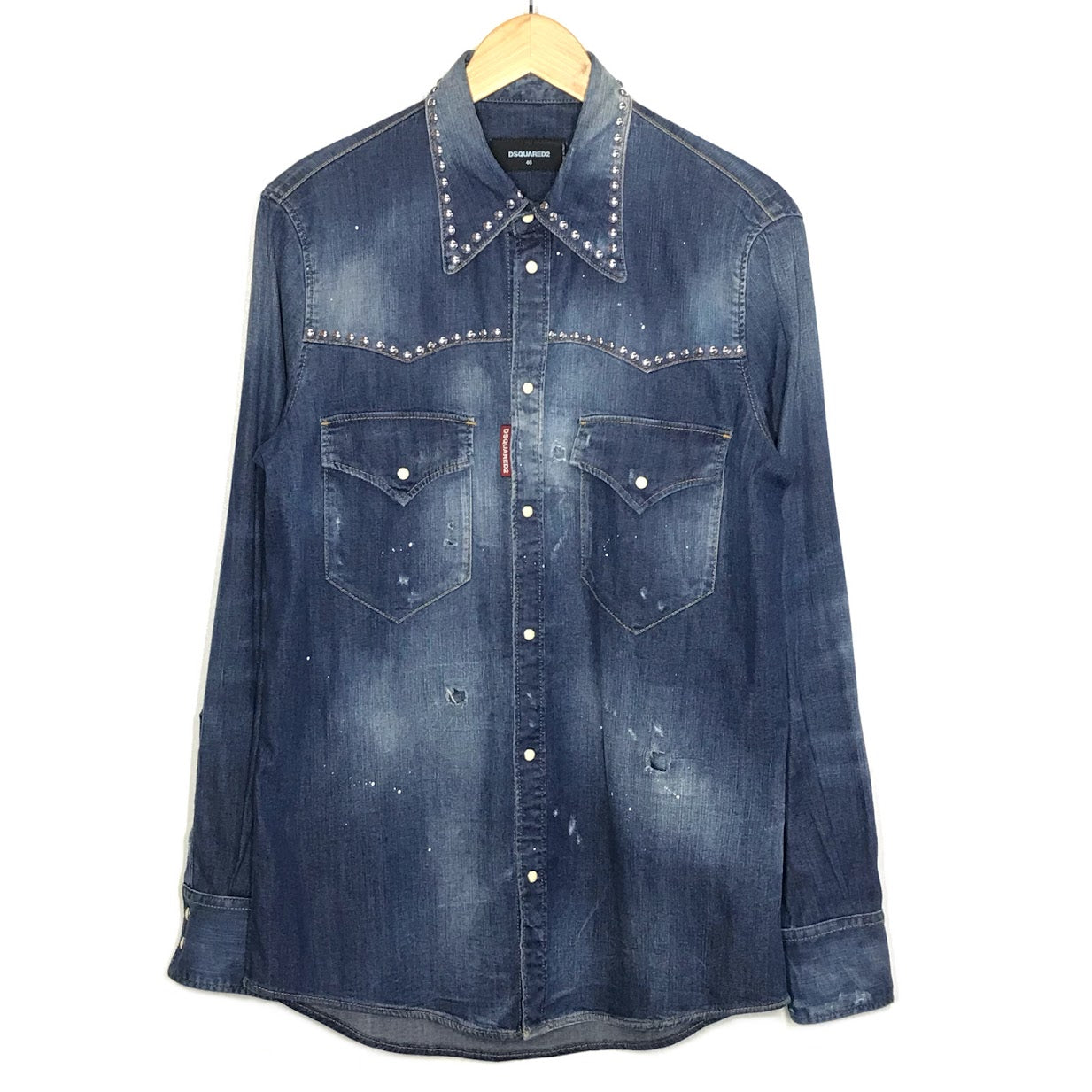 DSQUARED2 | ディースクエアード スタッズダンガリーデニムウエスタンシャツ 長袖シャツ S74DM0008 S30341 インディゴ サイズ：46【倉吉店】