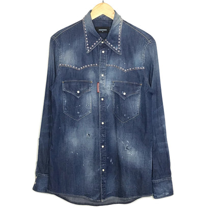 DSQUARED2 | ディースクエアード スタッズダンガリーデニムウエスタンシャツ 長袖シャツ S74DM0008 S30341 インディゴ サイズ：46【倉吉店】