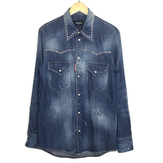 DSQUARED2 | ディースクエアード スタッズダンガリーデニムウエスタンシャツ 長袖シャツ S74DM0008 S30341 インディゴ サイズ：46【倉吉店】