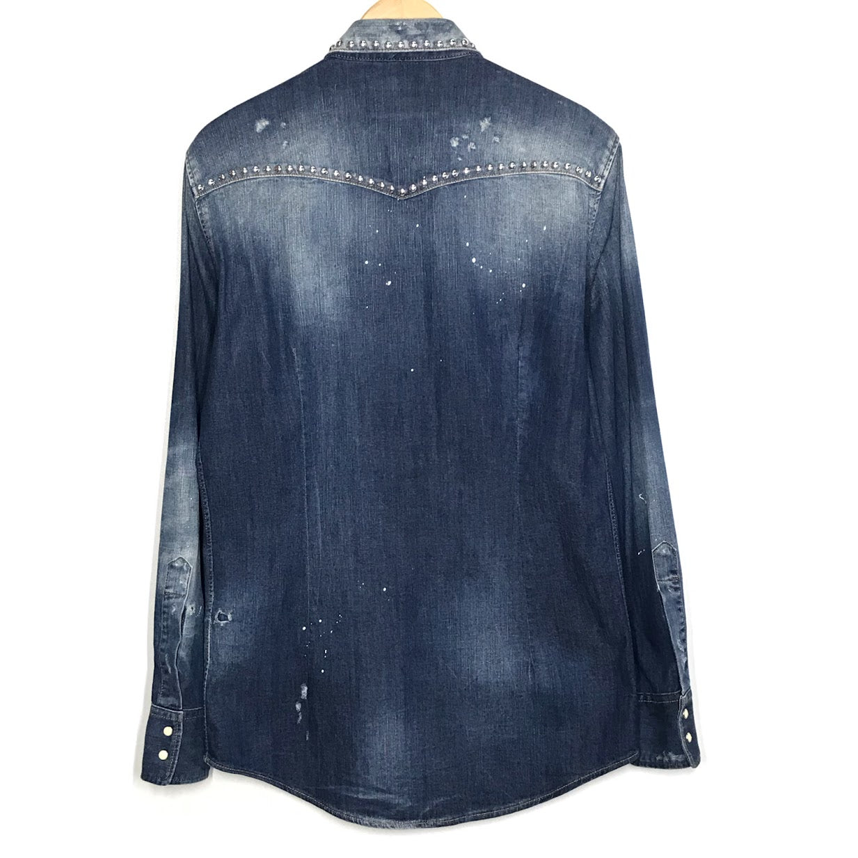 DSQUARED2 | ディースクエアード スタッズダンガリーデニムウエスタンシャツ 長袖シャツ S74DM0008 S30341 インディゴ サイズ：46【倉吉店】