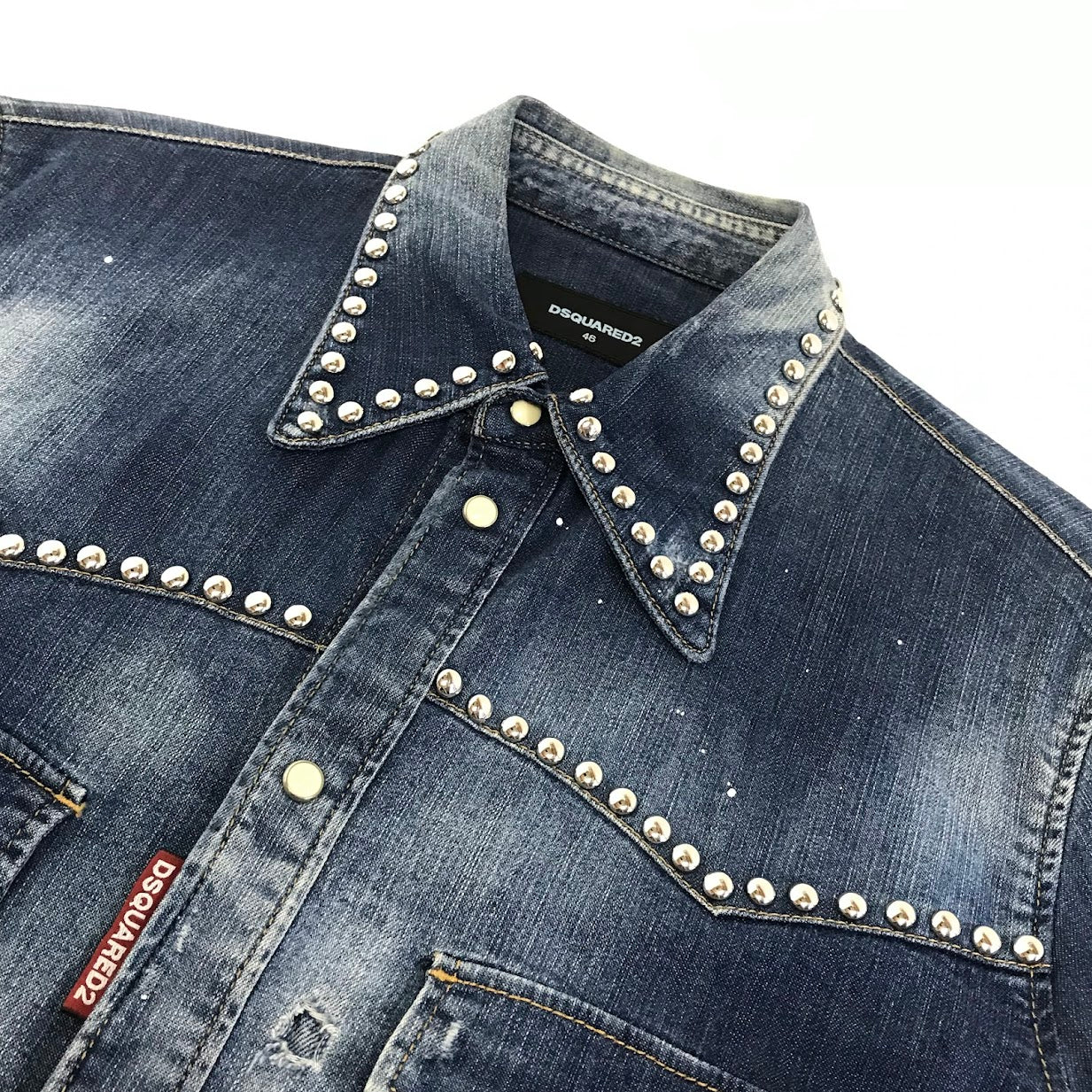 DSQUARED2 | ディースクエアード スタッズダンガリーデニムウエスタンシャツ 長袖シャツ S74DM0008 S30341 インディゴ サイズ：46【倉吉店】