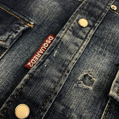 DSQUARED2 | ディースクエアード スタッズダンガリーデニムウエスタンシャツ 長袖シャツ S74DM0008 S30341 インディゴ サイズ：46【倉吉店】