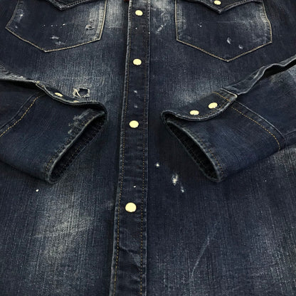 DSQUARED2 | ディースクエアード スタッズダンガリーデニムウエスタンシャツ 長袖シャツ S74DM0008 S30341 インディゴ サイズ：46【倉吉店】