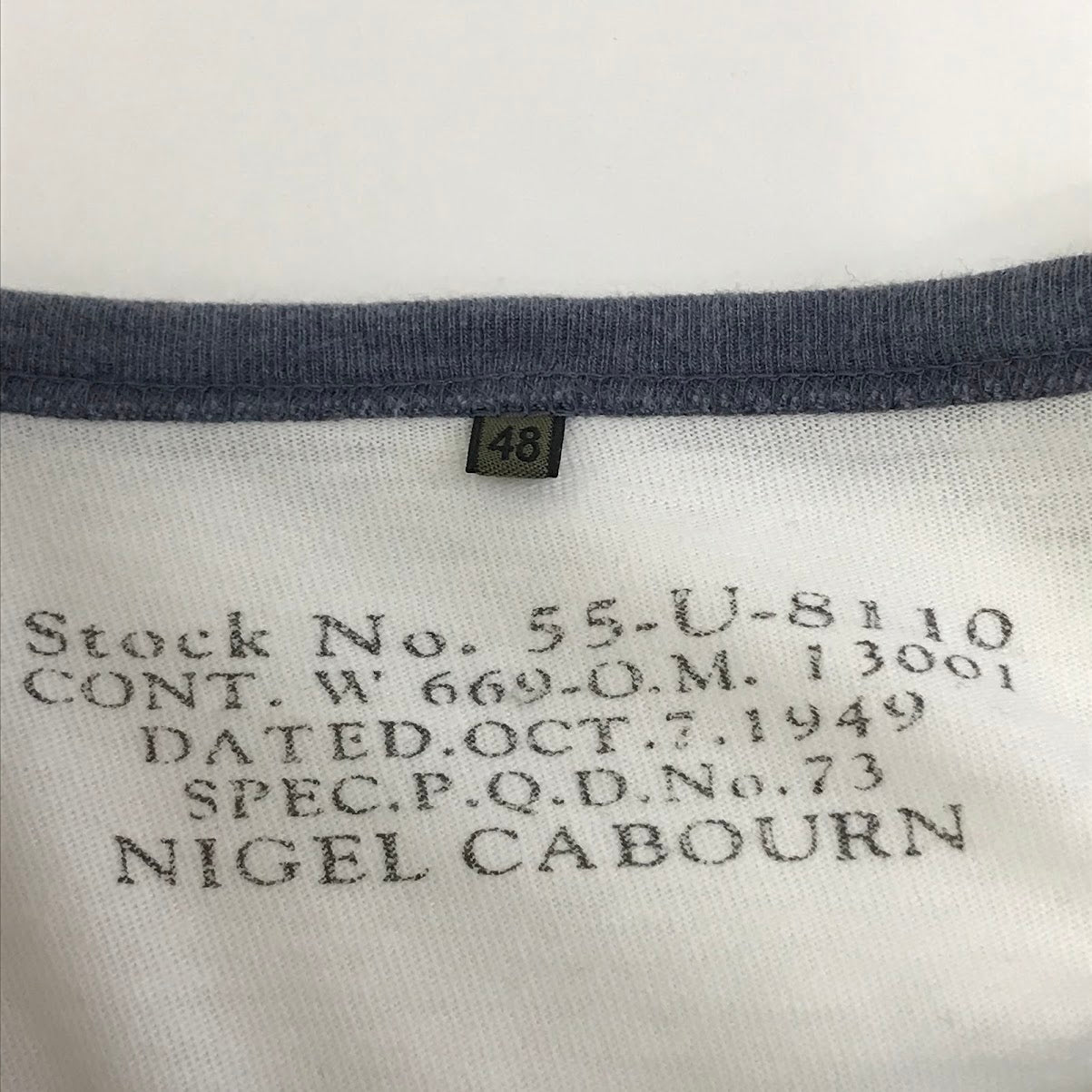 Nigel Cabourn | ナイジェルケーボン リンガーTシャツ 半袖Ｔシャツ 80340021012 ホワイト サイズ：48【倉吉店】