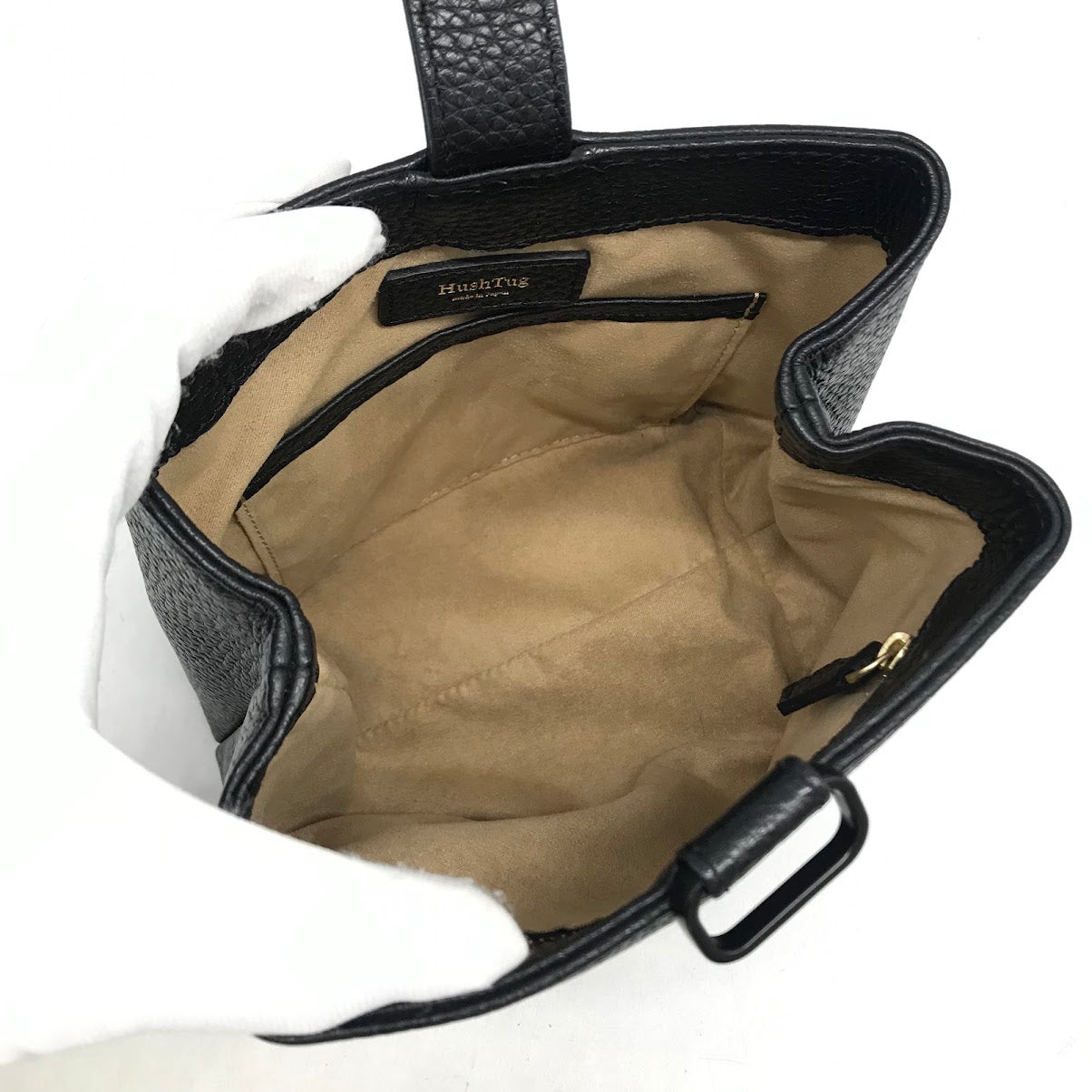 HushTug | ハッシュタグ 巾着レザーハンドバッグ ハンドバッグ ブラック【倉吉店】