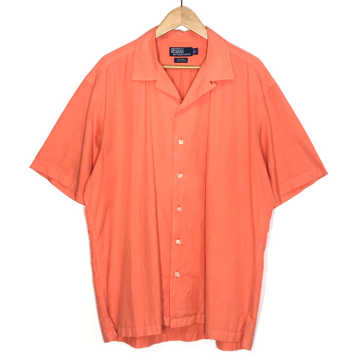 POLO RALPH LAUREN | ポロ・ラルフローレン 90s オープンカラーシャツ CALDWELL 半袖シャツ サーモンピンク サイズ：L【倉吉店】【代金引換不可・日時指定不可】【ポスト投函】