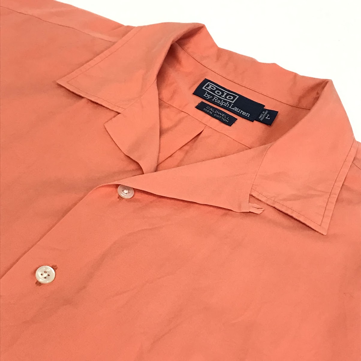 POLO RALPH LAUREN | ポロ・ラルフローレン 90s オープンカラーシャツ CALDWELL 半袖シャツ サーモンピンク サイズ：L【倉吉店】【代金引換不可・日時指定不可】【ポスト投函】
