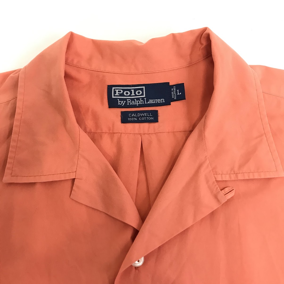 POLO RALPH LAUREN | ポロ・ラルフローレン 90s オープンカラーシャツ CALDWELL 半袖シャツ サーモンピンク サイズ：L【倉吉店】【代金引換不可・日時指定不可】【ポスト投函】
