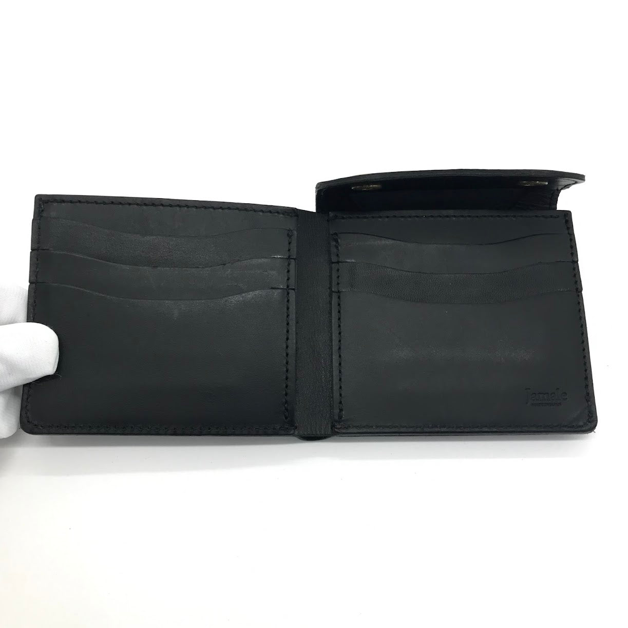 Jamale｜ジャマレ 牛革レザーコンパクトミニ財布 二つ折り財布 ブラック【倉吉店】