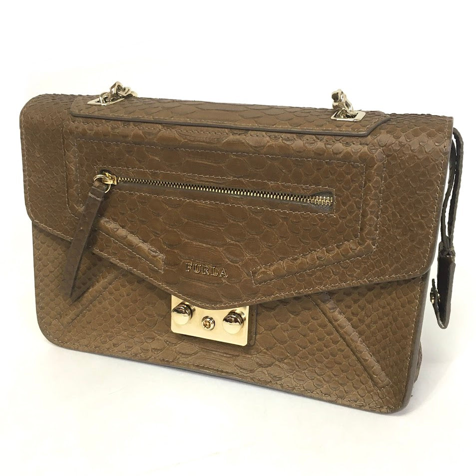 Furla | フルラ ALICE python-embossed パイソン型押し ショルダーバッグ 200627 ブラウン【倉吉店】