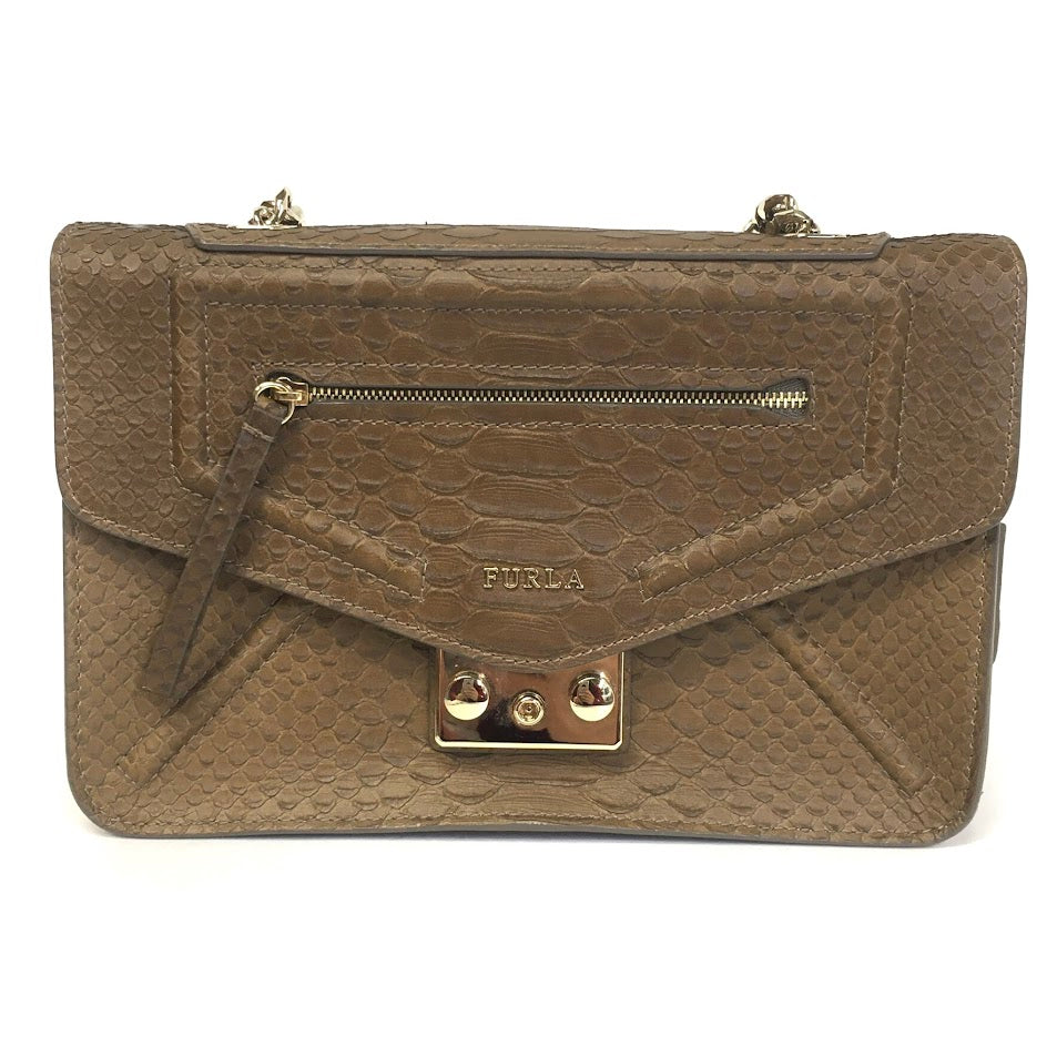Furla | フルラ ALICE python-embossed パイソン型押し ショルダーバッグ 200627 ブラウン【倉吉店】