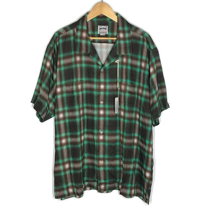 HOUSTON | ヒューストン OMBRE CHECK S/S SHIRT チェック柄 半袖シャツ 41285 グリーン×ブラウン サイズ：XXL【倉吉店】