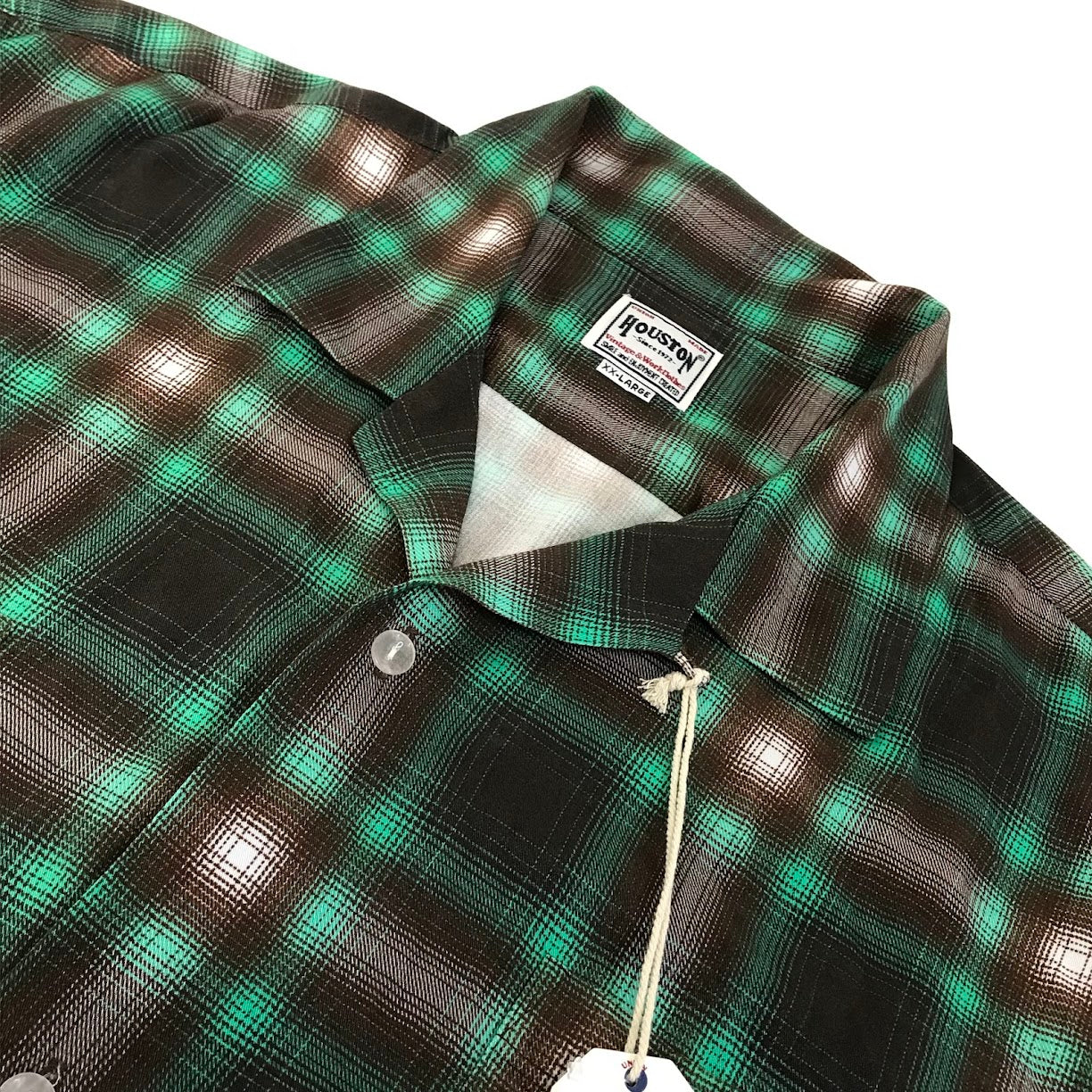 HOUSTON | ヒューストン OMBRE CHECK S/S SHIRT チェック柄 半袖シャツ 41285 グリーン×ブラウン サイズ：XXL【倉吉店】
