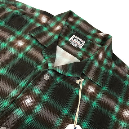 HOUSTON | ヒューストン OMBRE CHECK S/S SHIRT チェック柄 半袖シャツ 41285 グリーン×ブラウン サイズ：XXL【倉吉店】