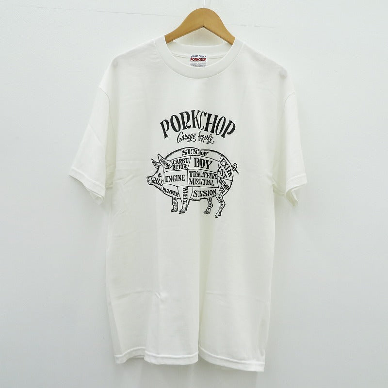 PORK CHOP | ポークチョップ GARAGE SUPPLY PORK FRONT TEE 半袖Ｔシャツ P0451 ホワイト サイズ：L【瀬戸大橋店】